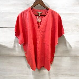 Naturals d & co Women’s Linen Blend Tunic Top Short Sleeve XL Quiet Luxury